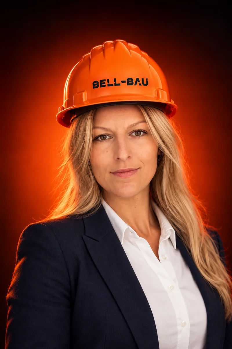 Sápi-Hering Csilla narancssárga Bell-Bau védősisakban